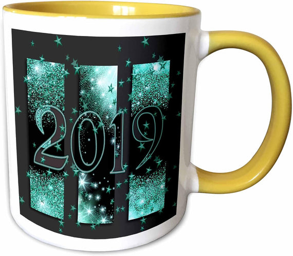 2019, New Years, Aqua Green & Gray Ceramic Mug