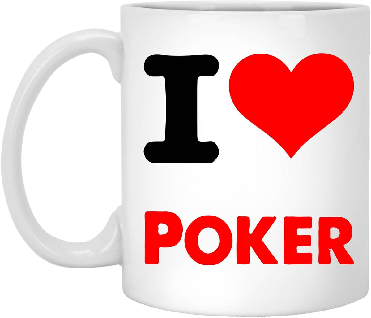 Ceramic I Love Poker Mug, 11 Ounces, White, Dishwasher Ceramic Mug