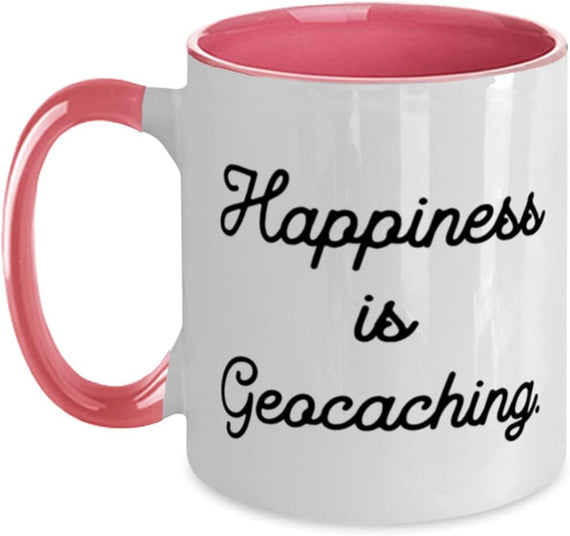 Happiness Is Geocaching Script Quote Ceramic Mug