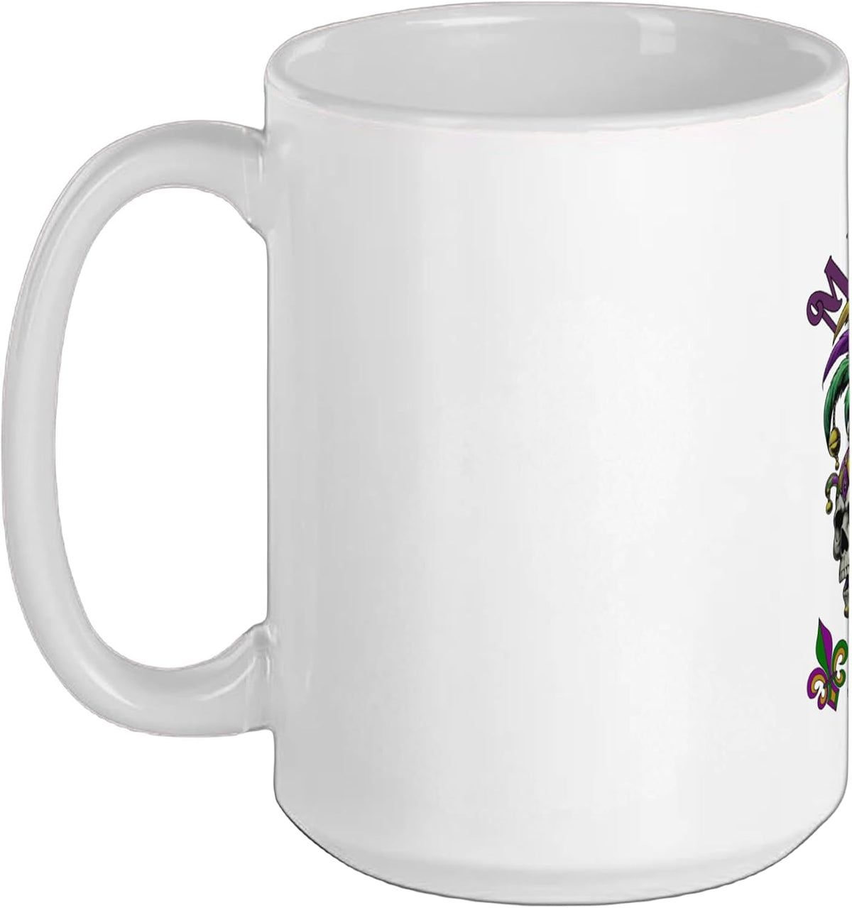 Mardi Gras Squad Three Horror Skulls Jester Hat Beads Parade Mug