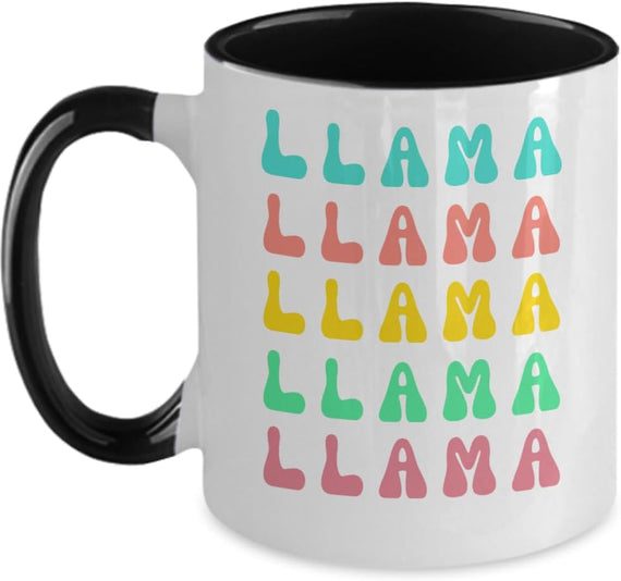 Retro Stacked Llama Lettering Ceramic Mug