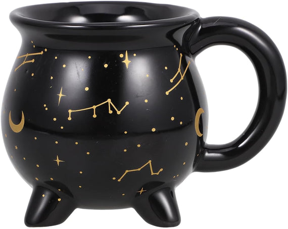 Starry Cauldron Mug with Gold Constellations Ceramic Mug