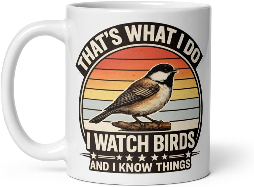 Birdwatcher Birds Watching Retro White Glossy Mug, I Watch Ceramic Mug