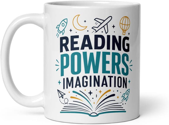 Reading Powers Imagination Librarian Book Lover White Ceramic Mug