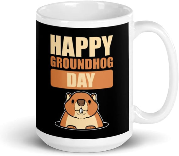 Happy Groundhog Day White Glossy Ceramic Mug