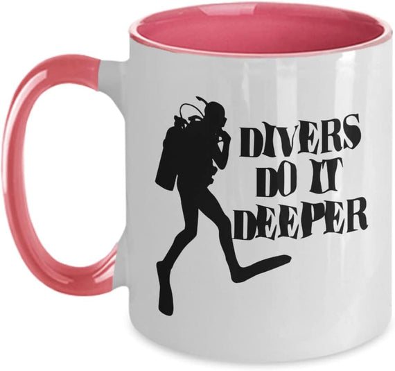 Scuba Diving Mug - Divers Do It Deeper Two Tone, Pink Ceramic Mug