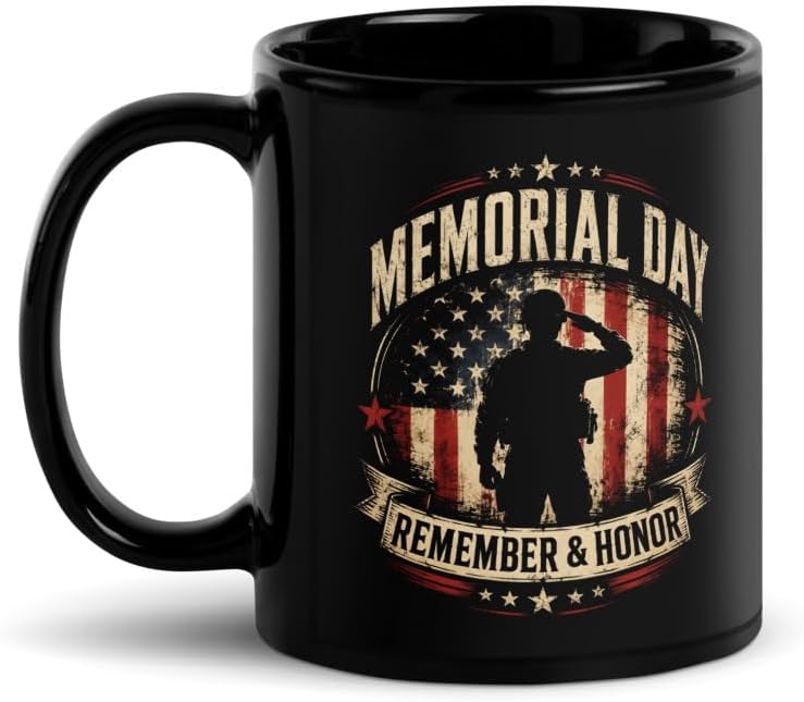 Remember And Honor Patriotic Veterans Memorial Day Black Ceramic Mug