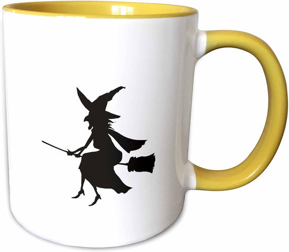 Witch on Broom Halloween Silhouette Ceramic Mug