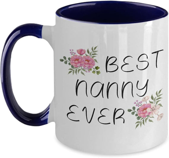 Best Nanny Ever Pink Floral Script Ceramic Mug