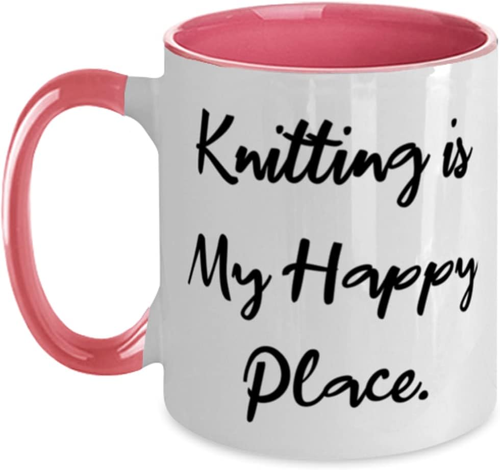 Beautiful Knitting Gifts, Knitting Is My Happy Place, Gag Ceramic Mug