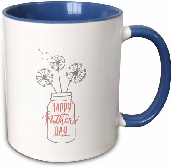 Floral Pink And Green Dandelion Typography - Happy Mothers Ceramic Mug