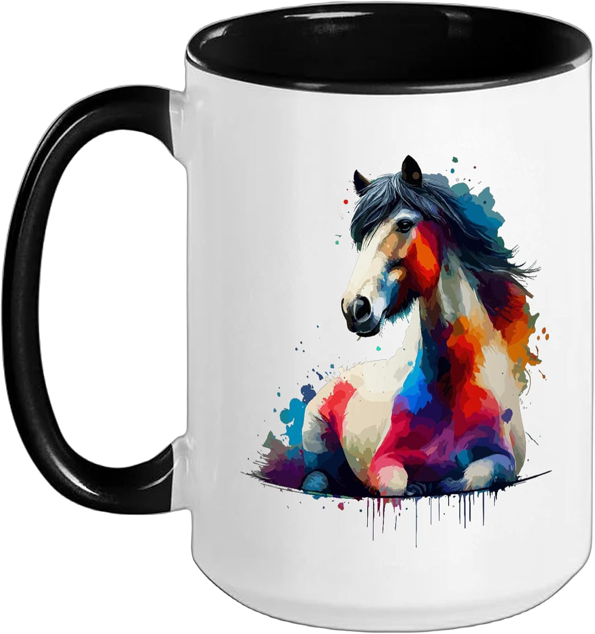 Splash Art Pinto Horse Horseback Riding Equestrian Ceramic Mug