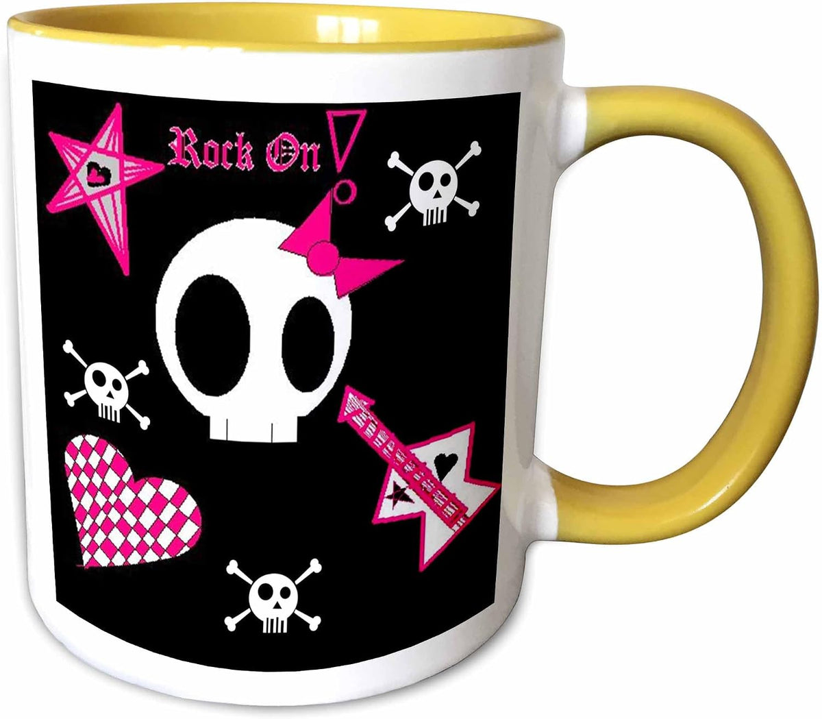 White Skulls On Black Rock Music With Words Halloween Ceramic Mug