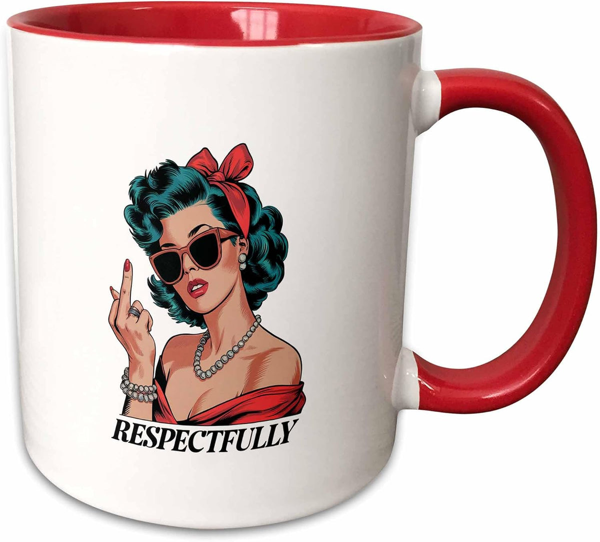 Respectfully, Cute Retro Lady Image. Chic Ceramic Mug