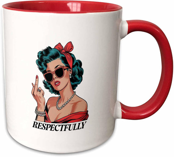 Respectfully, Cute Retro Lady Image. Chic Ceramic Mug