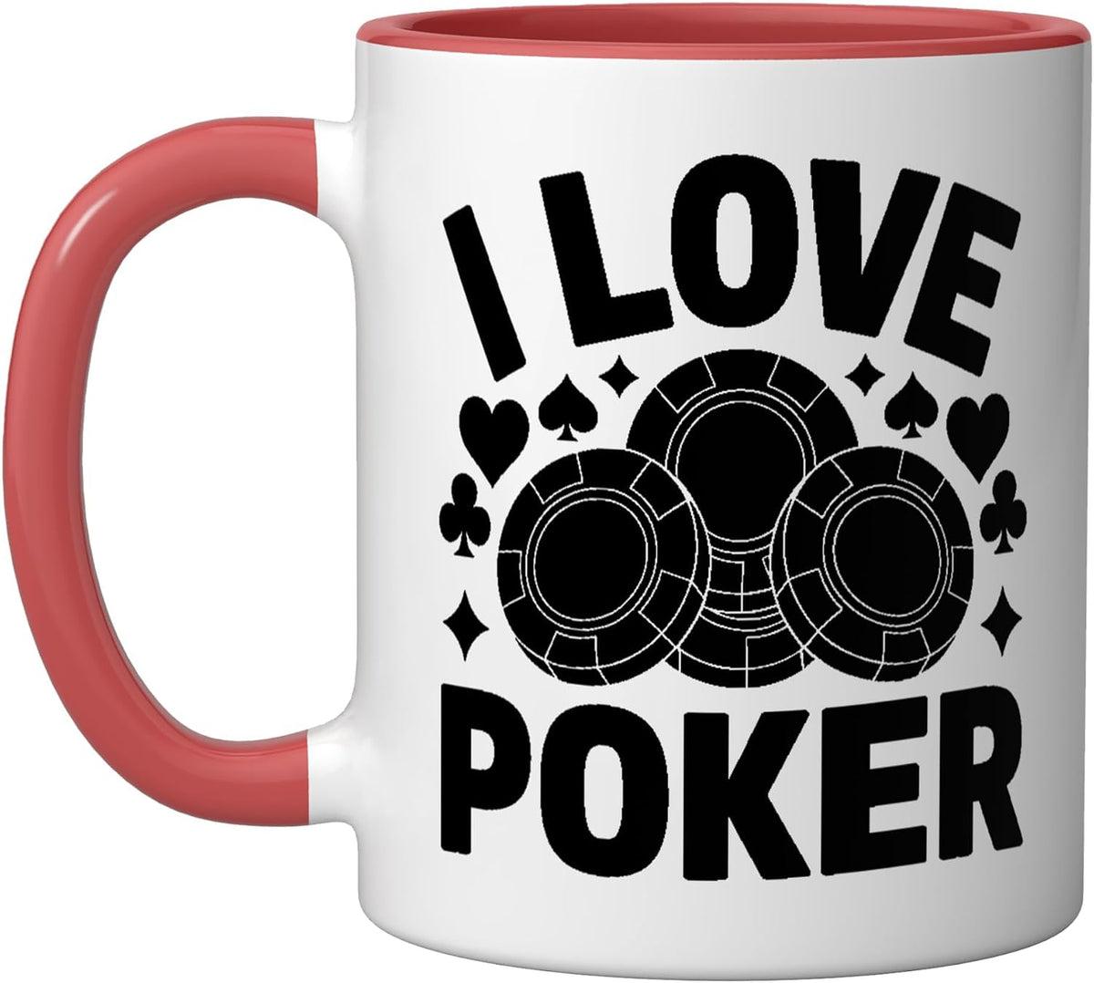 I Love Poker Casino Chips Hearts Spades Design Ceramic Mug