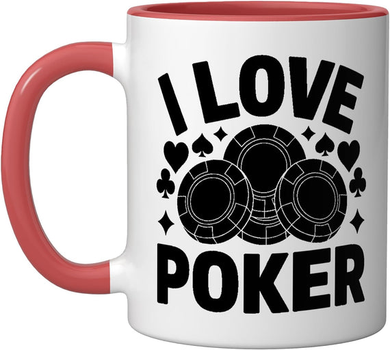 I Love Poker Casino Chips Hearts Spades Design Ceramic Mug