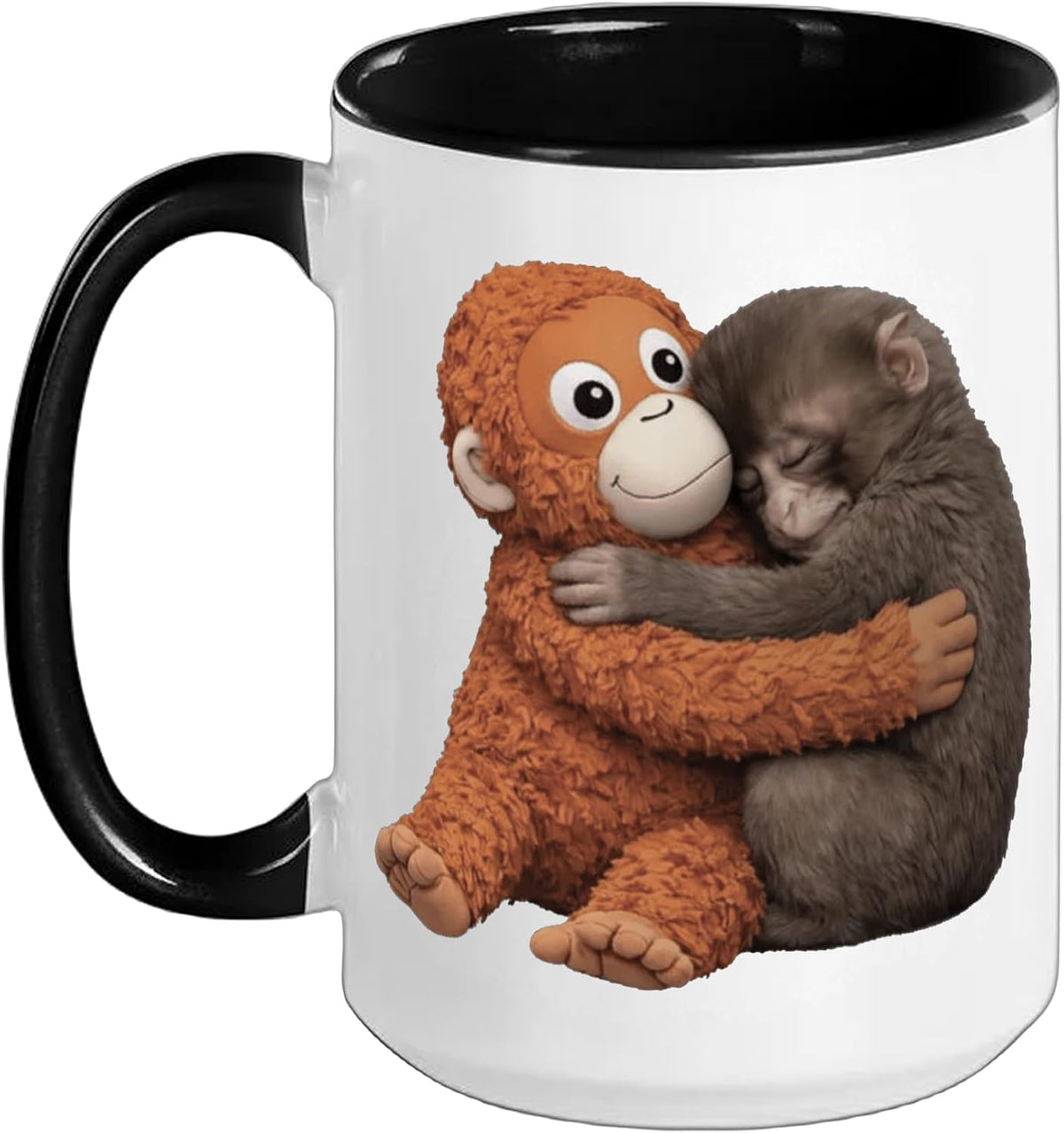 Baby Macaque Monkey Hugging Orange Plush Cute Ceramic Mug