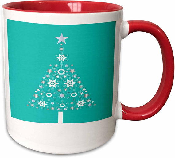 Christmas Tree Made of Snowflakes on Turquoise Ceramic Mug