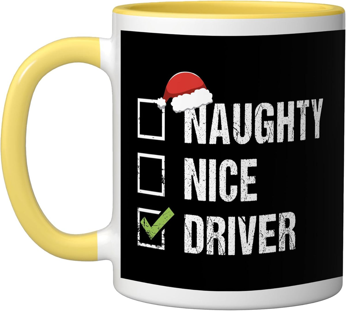 Naughty Nice Driver Shirt Santa Hat Christmas Ceramic Mug