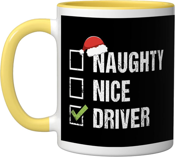 Naughty Nice Driver Shirt Santa Hat Christmas Ceramic Mug