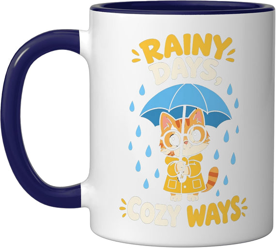 Rainy Cozy Ways Cat Umbrella Dark Ceramic Mug