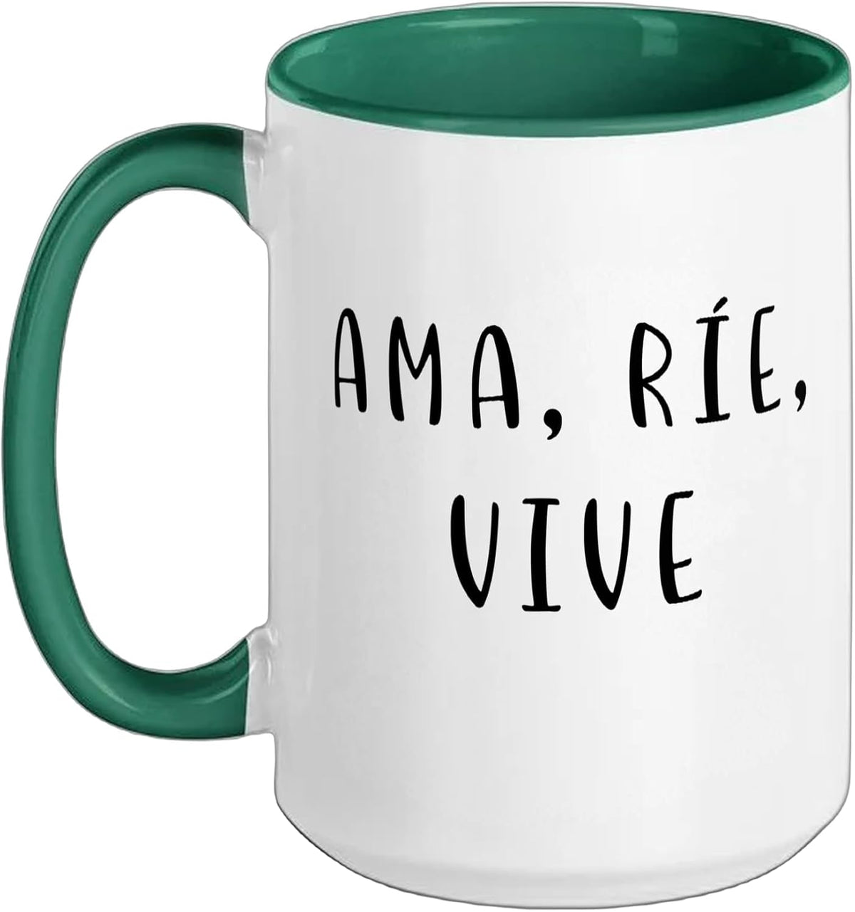 Ama, RíE, Vive Inspirational Spanish Positive Phrase Ceramic Mug