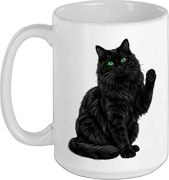 Black Cat Green Eyes Ceramic Mug