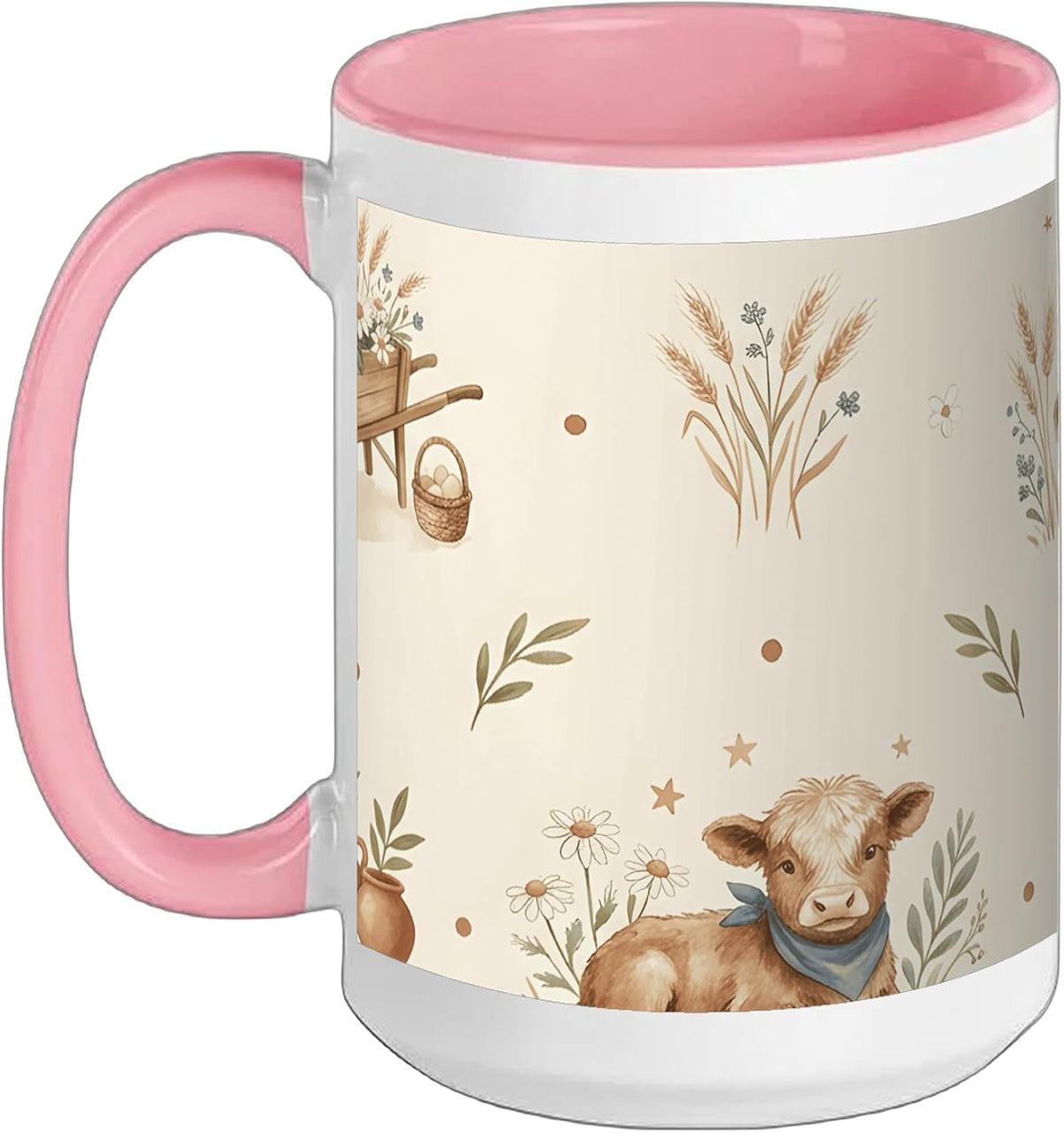 Fluffy Calf Meadow Country Farmhouse Watercolor Art Ceramic Mug