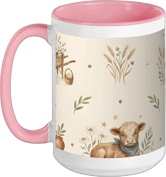 Fluffy Calf Meadow Country Farmhouse Watercolor Art Ceramic Mug