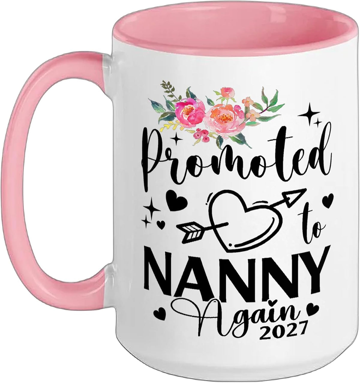 Promoted To Nanny Again 2027 Floral Heart Ceramic Mug
