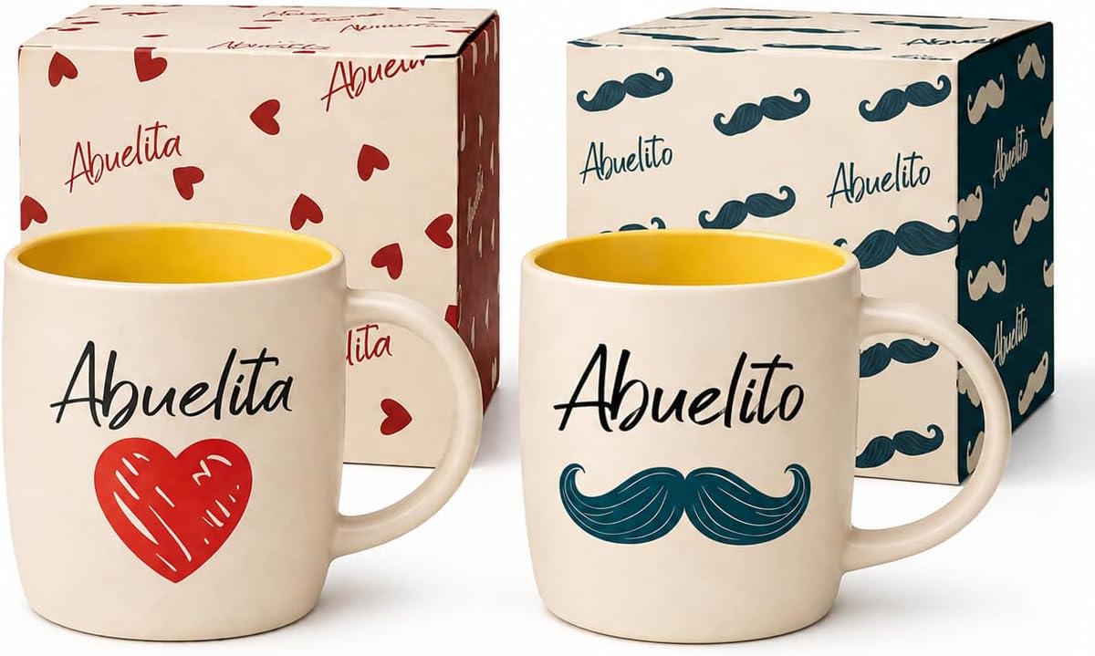 Abuelita Abuelito Grandparents Heart Mustache Ceramic Mug