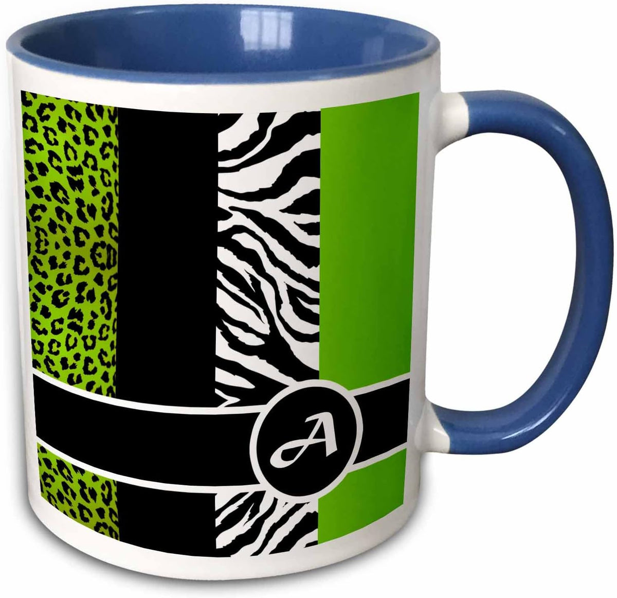 Elegant Animal Print Monogram - Green A Ceramic Mug