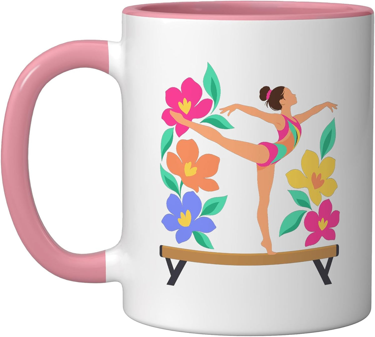 Gymnastics Balance Beam Floral Gymnast Girl Training Ceramic Mug