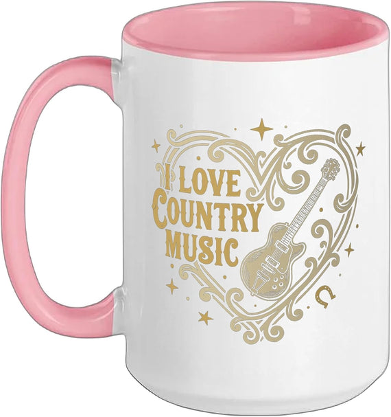 I Love Country Music Heart Western Cowgirl Cowboy Ceramic Mug