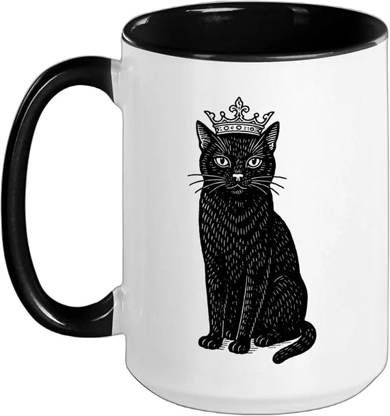 Regal Black Cat Crown Royal Feline Ceramic Mug