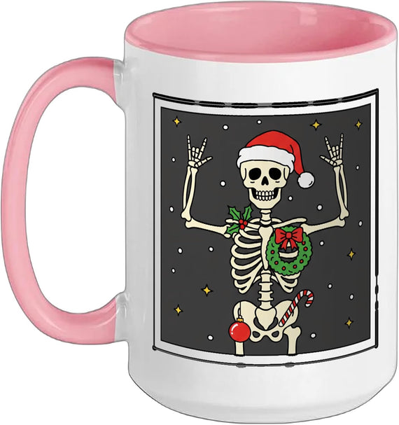 Rocking Skeleton Santa Christmas Wreath Ceramic Mug