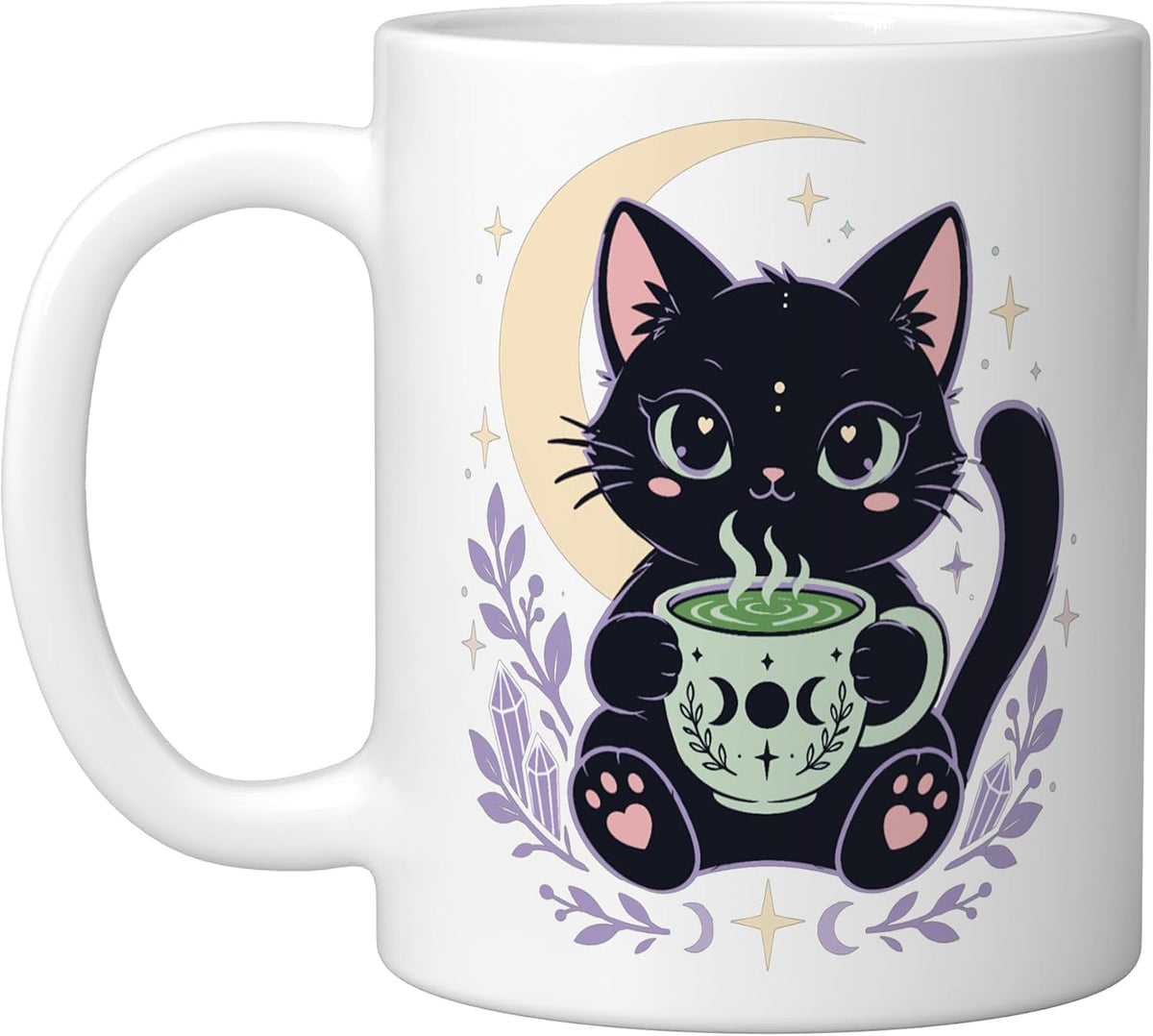 Pastel Goth Black Cat Matcha Moon Ceramic Mug
