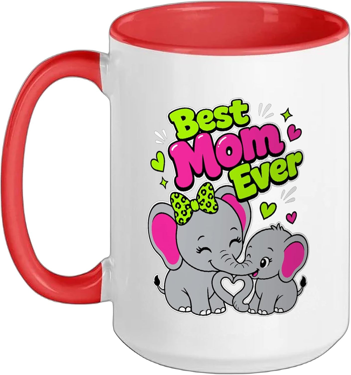 Cute Mama Elephant Baby Love Heart Design Ceramic Mug