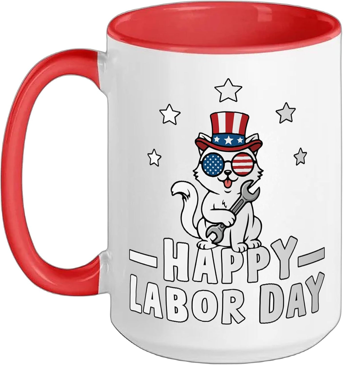 Happy Labor Day Cat Us Flag Patriotic Union Worker Ceramic Mug