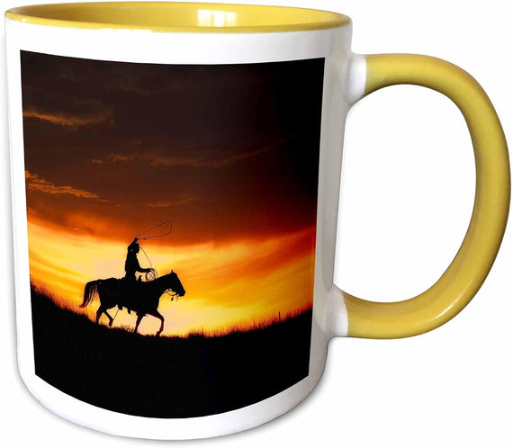 Cowboys Along Ridge At Sunset, Shell Ceramic Mug