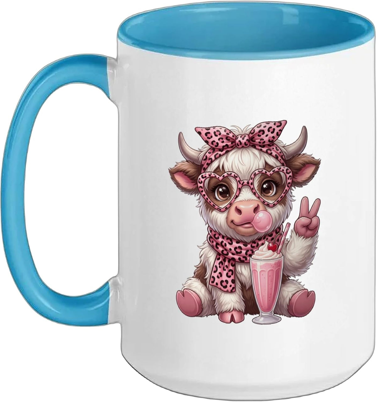 Highland Cow Blowing Bubblegum Ceramic Mug
