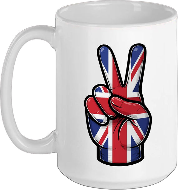 Uk Peace Sign Hand Patriotic British Country Flag Ceramic Mug