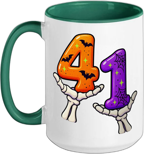 41st Birthday Skeleton Hands Balloon Numbers Party Ceramic Mug