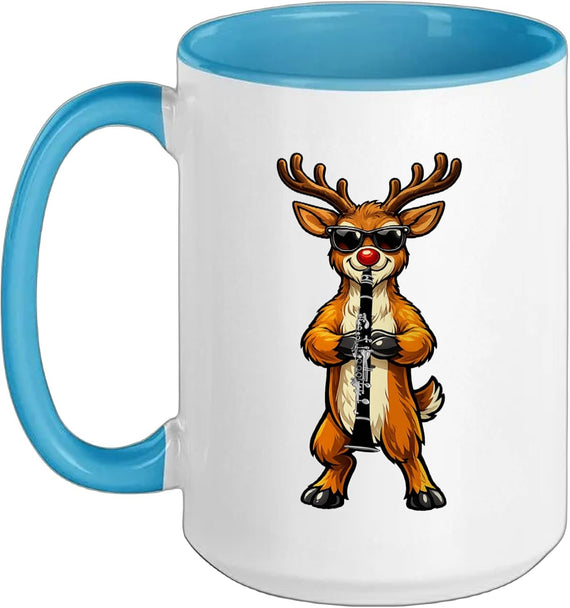 Funny Reindeer Wearing Sunglasses Playing Clarinet Christmas Mug