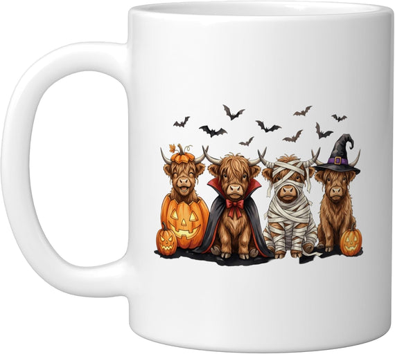 Halloween Highland Cow Pumpkin Spooky Season Costume Ceramic Mug