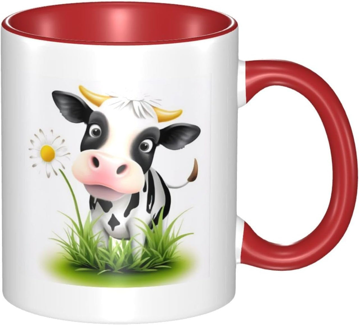 Stylish Cute Cow Printed, Colorful Inside Coffee, Double Ceramic Mug