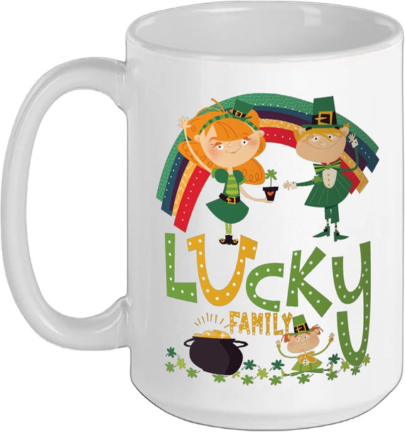 Lucky Family St Patricks Day Rainbow Leprechaun Ceramic Mug