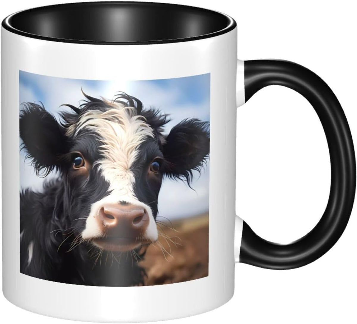 Large Handle Two-Tone Ceramic, Cute Cow Classic Ceramic Mug
