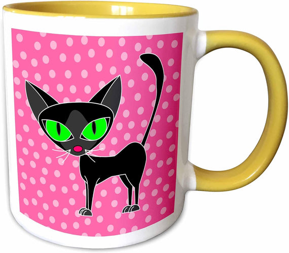 Fancy Feline Black Cat Pink Dots Ceramic Mug